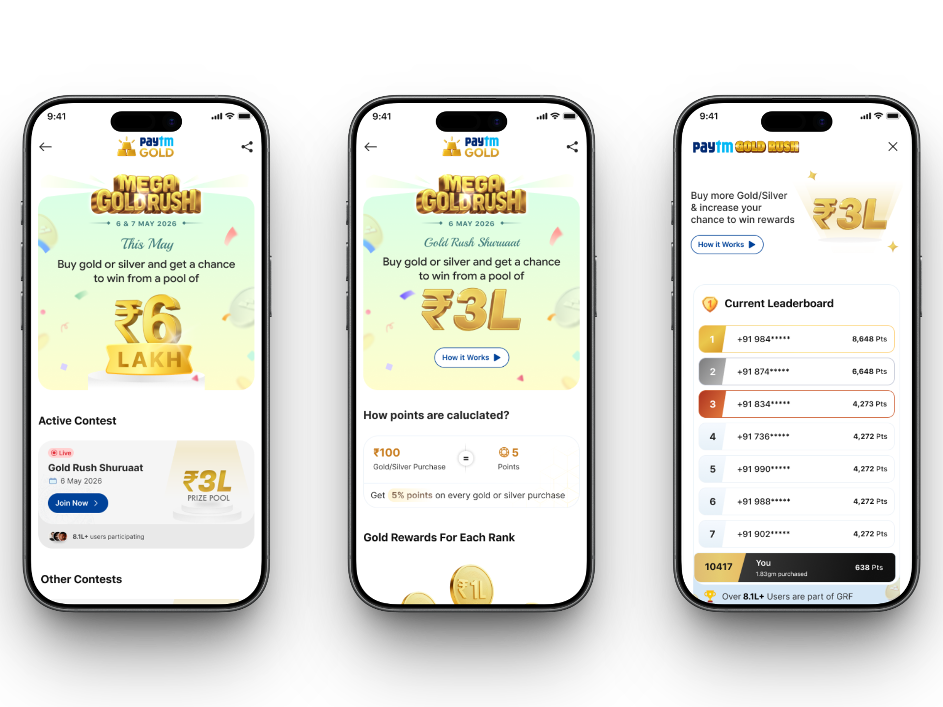 Gold Rush product screens